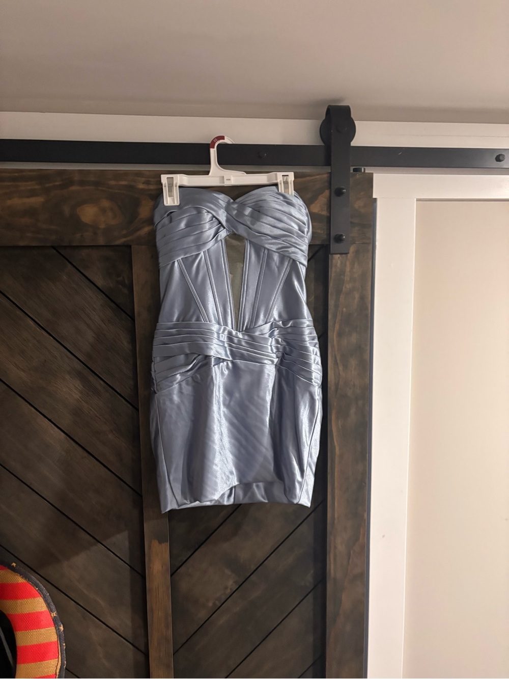 Strapless Satin Mini Dress in Light Blue homecoming dress